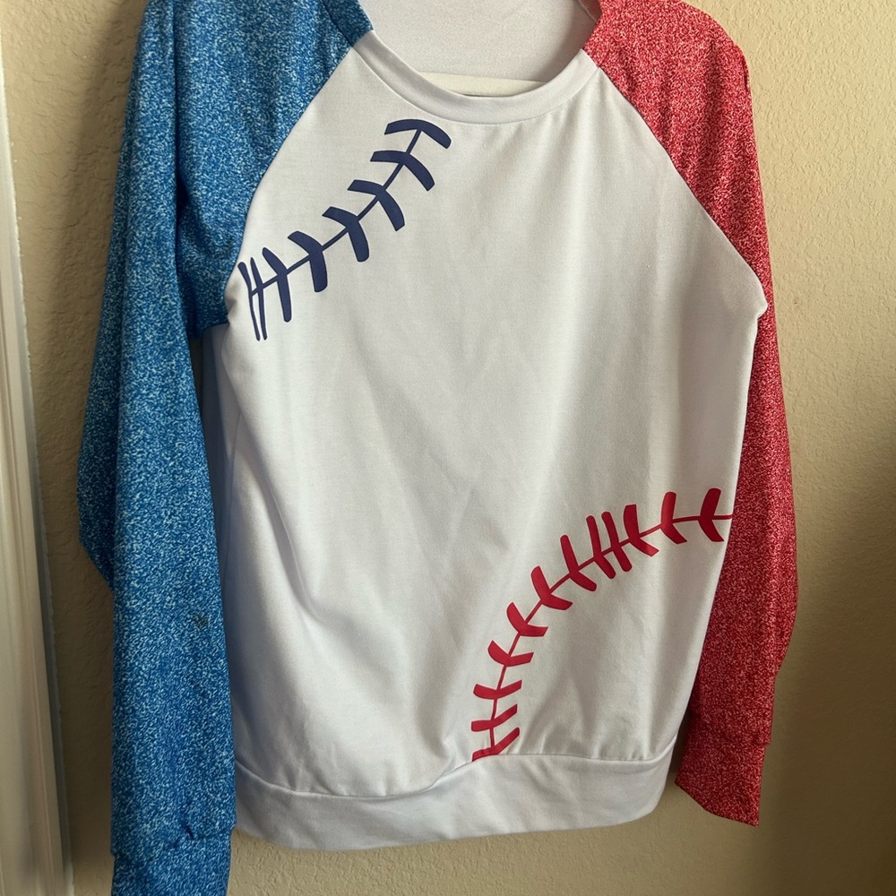 Baseball Crewneck Sweater - Red, Blue, and White